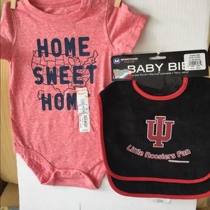 Indiana Hoosiers bibs, body suit 9mon new